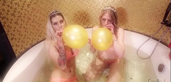  2 hot blondes taking balloons Dirty Dutch party and monsterdildo strapon